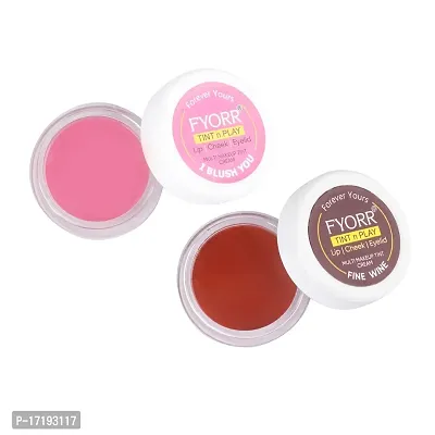 FYORR Premium Lips Cheeks Eyes Tint N Play For Natural Attractive Glow of Lipstick Blush Eyeshadow Combo Packs) (7g Each (Fine Wine) (I Blush You)