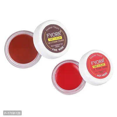 FYORR Premium Lips Cheeks Eyes Tint N Play For Natural Attractive Glow of Lipstick Blush Eyeshadow Combo Packs) (7g Each) (Fine Wine) (Hot Mess)