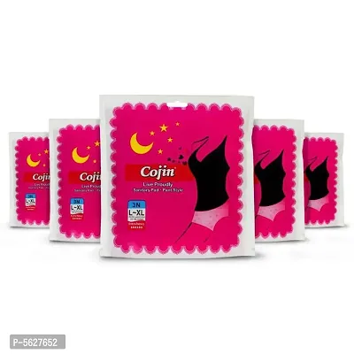 Cojin Overnight Heavy Flow Disposable Period Panties for Sanitary Protection L - XL 12-14 hrs Protection (Pack of 5 - 15 Panties)  - Sanitary Pads Pant Style