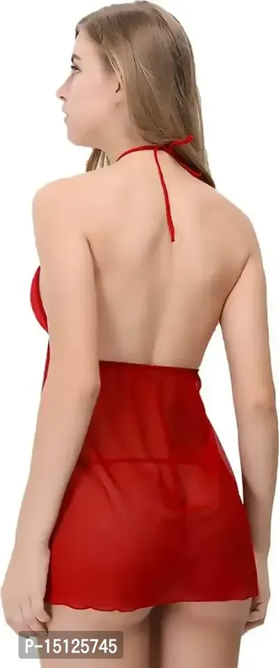 Newba Women's Net Sexy Honeymoon Lingerie Nightwear Stockings Babydoll Night Dress with g-String Panty (doll_62, Red, Free Size)-thumb2