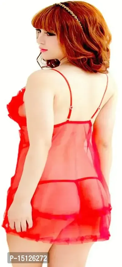 Newba Babydoll Lingerie. Pink Nightwear for Women/Ladies - Free Size (red)-thumb2