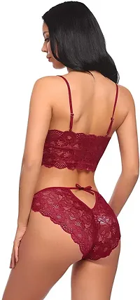 Newba Babydoll Lingerie Sexy Nightwear Dress for Women/Ladies - Free Size Bra Panty Set (Red)-thumb1