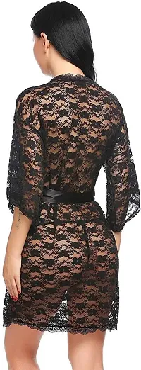 Newba Women's Net Babydoll Lingerie Robe ( Free Size , Black)-thumb1