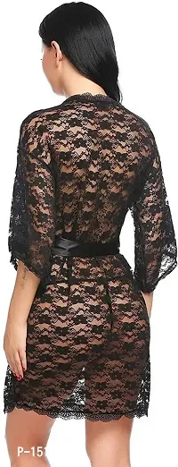 Newba Women's Net Babydoll Lingerie Robe ( Free Size , Black)-thumb2