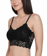 Women's Spandex, Cotton Lightly Padded with Removable Pads Wire Free Bralette Bra (RC-LACEBRA2-BLACK_Black_Free Size)-thumb1