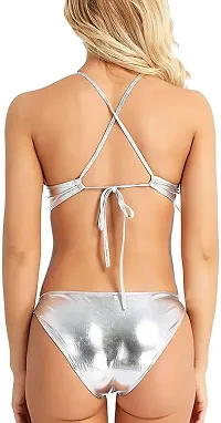 Newba Women's Metallic Faux/Leather Sexy Halter Neck Bra Panty,Bikni |Lingerie Set |Hot & Sexy for Newly Married Couples Honeymoon/First Night/Anniversary |for Women/Ladies/NaughtyGirls. (Silver)-thumb1