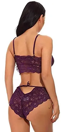 Newba Babydoll Lingerie Sexy Nightwear Dress for Women/Ladies - Free Size Bra Panty Set (Purple)-thumb1