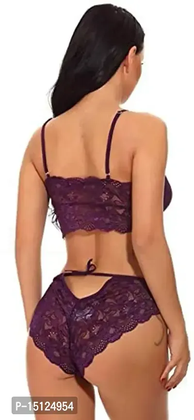 Newba Babydoll Lingerie Sexy Nightwear Dress for Women/Ladies - Free Size Bra Panty Set (Purple)-thumb2