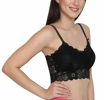 Women's Spandex, Cotton Lightly Padded with Removable Pads Wire Free Bralette Bra (RC-LACEBRA2-BLACK_Black_Free Size)-thumb2