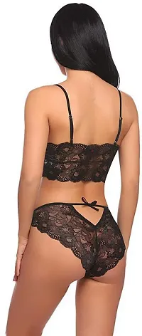 Newba Babydoll Lingerie Sexy Nightwear Dress for Women/Ladies - Free Size Bra Panty Set (Black)-thumb1