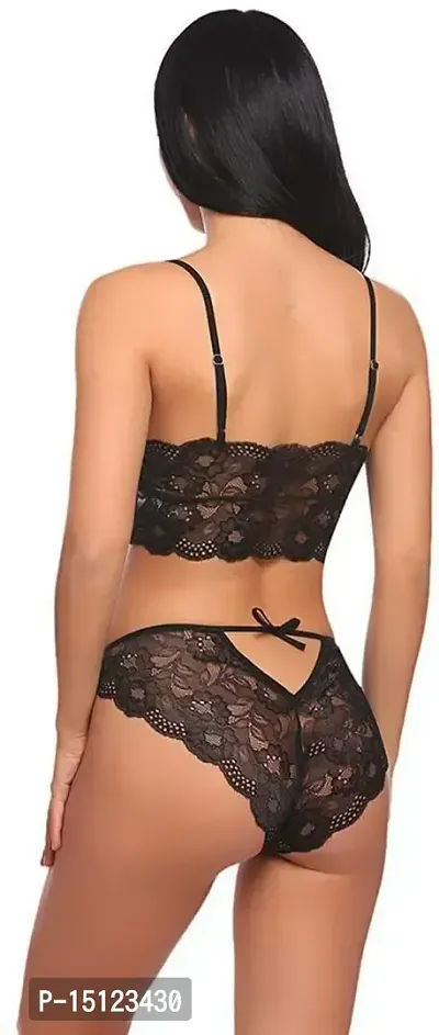 Newba Babydoll Lingerie Sexy Nightwear Dress for Women/Ladies - Free Size Bra Panty Set (Black)-thumb2