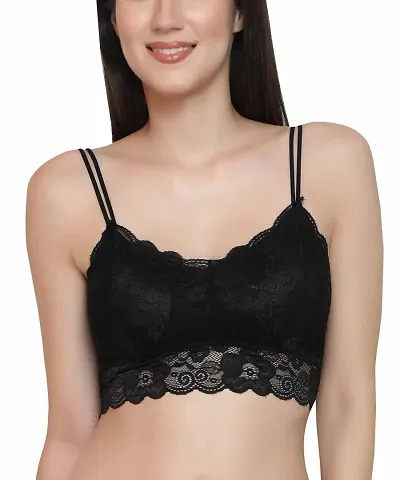 ShopOlica Women's Poly Elastane Lightly Padded, With Removable Pads Wired Bralette Bra (Black_FreeSize_B_Black_Free Size)