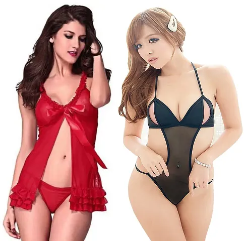 Yooo Shopibabydoll Nightwear Lingerie with Panty Combo Offer Pack of 2