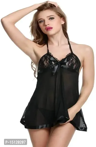 Newba Women Babydoll Nightwear Lingerie Dark Blue for Honeymoon (Black)