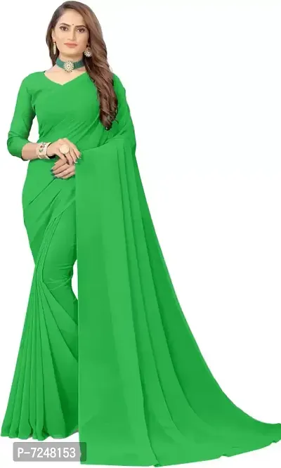 Georgette Plain Saree With Blouse Pcs-thumb0