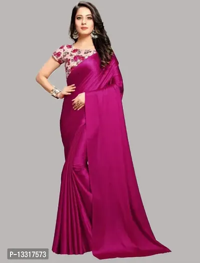 Stylish Fancy Satin Saree With Blouse Piece For Women-thumb0