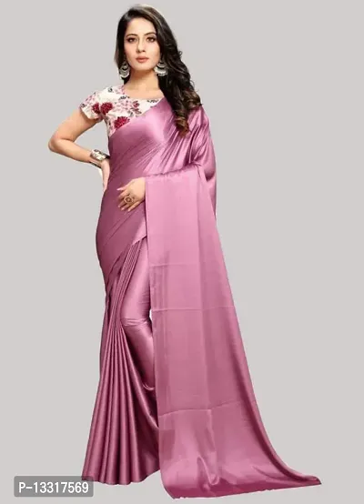 Stylish Fancy Satin Saree With Blouse Piece For Women-thumb0