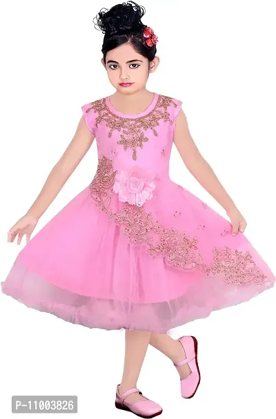 S.M MUNIF DRESSES Trendy Dress for Baby/Kids Girls Embroidered Frock Wedding Dress| Kids Fancy Frock Dresses Net Fabric| Ethnic Girls Wear for All Occasions Frock Dress (7-8 Years, Pink)