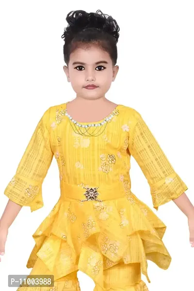 S.M MUNIF DRESSES Trendy Dress for Baby/Kids Girls Floral Printed Sharara Set | Includes Top and Sharara | 100% Cotton | Ethnic Girls Wear for All Occasions Sharara Set (7-8 Years, Dark Yellow)-thumb3