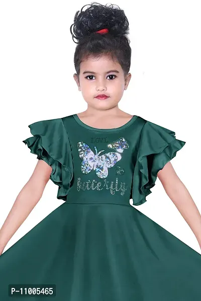 S.M MUNIF Dresses Trendy Dress for Baby/Kids Girls Frock Wedding Dress| Kids Fancy Frock Dresses Cotton Blend Fabric | Ethnic Girls Wear for All Occasions Frock Dress (7-8 Years, Green)-thumb3