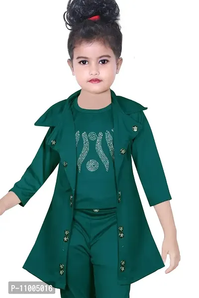 S.M MUNIF DRESSES Trendy Dungaree for Girls Cotton Lycra Blend | Western and Traditional Jumpsuit for Girls Kids Dresses | Designer 3 Piece Dress with Shrug/Coat (4-5 Years, Green)-thumb3