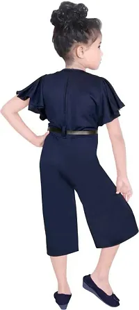 S.M MUNIF DRESSES Trendy Dungaree For Girls Solid Silk Blend | Western And Traditional Jumpsuit For Girls Kids Dresses | Elegant High Waist Designer Sleeves Romper For Girls (5 - 6 Years, Navy Blue)-thumb1