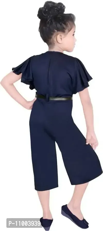 S.M MUNIF DRESSES Trendy Dungaree For Girls Solid Silk Blend | Western And Traditional Jumpsuit For Girls Kids Dresses | Elegant High Waist Designer Sleeves Romper For Girls (7 - 8 Years, Navy Blue)-thumb2