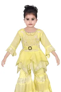 S.M MUNIF DRESSES Trendy Dress For Baby/Kids Girls Printed Sharara Set | Includes Top and Sharara | 100% Cotton | Ethnic Girls Wear for all Occasions Sharara Set for Kids (4-5 Years, Lemon Yellow)-thumb2