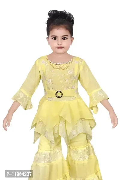 S.M MUNIF DRESSES Trendy Dress For Baby/Kids Girls Printed Sharara Set | Includes Top and Sharara | 100% Cotton | Ethnic Girls Wear for all Occasions Sharara Set for Kids (4-5 Years, Lemon Yellow)-thumb3
