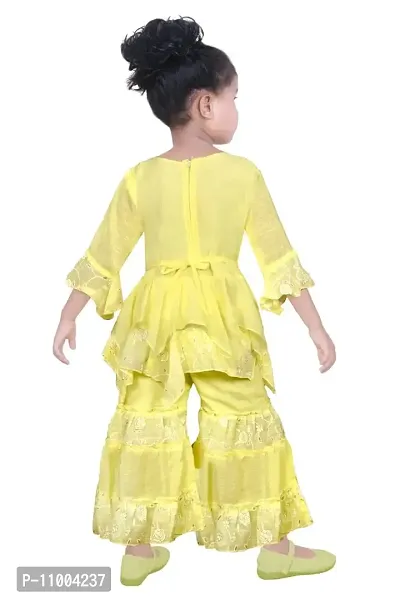 S.M MUNIF DRESSES Trendy Dress For Baby/Kids Girls Printed Sharara Set | Includes Top and Sharara | 100% Cotton | Ethnic Girls Wear for all Occasions Sharara Set for Kids (4-5 Years, Lemon Yellow)-thumb2
