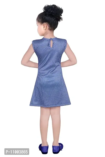 S.M MUNIF DRESSES Girls/Kids Western Style Knee Length Summer Dresses for Girls | Girl Check Printed Above Knee Length Mini/Short Bodycon Regular wear Dress (3-4 Years, Blue & White)-thumb2