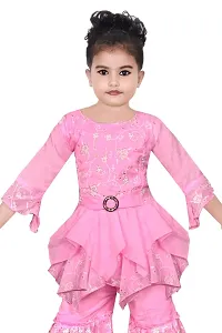 S.M MUNIF DRESSES Trendy Dress For Baby/Kids Girls Printed Sharara Set | Includes Top and Sharara | 100% Cotton | Ethnic Girls Wear for all Occasions Sharara Set for Kids (7-8 Years, Pink)-thumb2