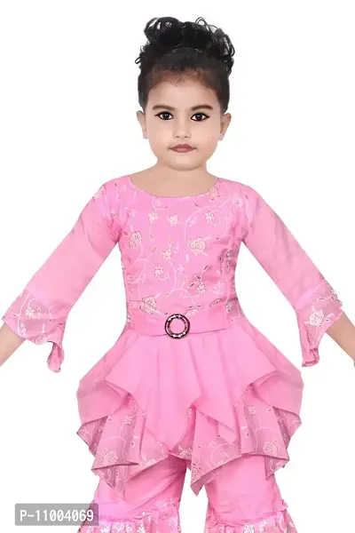 S.M MUNIF DRESSES Trendy Dress For Baby/Kids Girls Printed Sharara Set | Includes Top and Sharara | 100% Cotton | Ethnic Girls Wear for all Occasions Sharara Set for Kids (7-8 Years, Pink)-thumb3