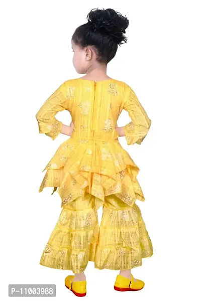 S.M MUNIF DRESSES Trendy Dress for Baby/Kids Girls Floral Printed Sharara Set | Includes Top and Sharara | 100% Cotton | Ethnic Girls Wear for All Occasions Sharara Set (7-8 Years, Dark Yellow)-thumb2