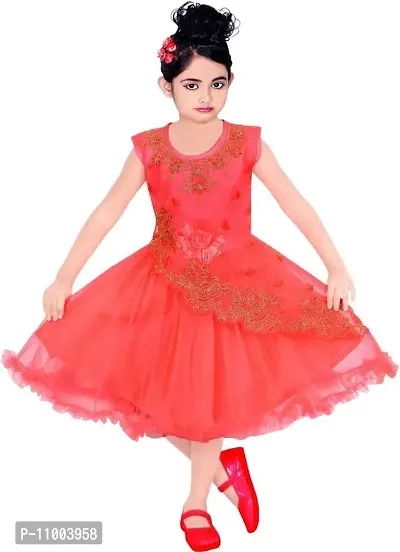 S.M MUNIF DRESSES Trendy Dress for Baby/Kids Girls Embroidered Frock Wedding Dress| Kids Fancy Frock Dresses Net Fabric| Ethnic Girls Wear for All Occasions Frock Dress (4-5 Years, Red)