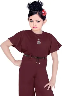 S.M MUNIF DRESSES Trendy Dungaree For Girls Solid Silk Blend | Western And Traditional Jumpsuit For Girls Kids Dresses | Elegant High Waist Designer Sleeves Romper For Girls (5 - 6 Years, Maroon)-thumb2
