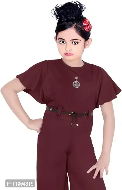 S.M MUNIF DRESSES Trendy Dungaree For Girls Solid Silk Blend | Western And Traditional Jumpsuit For Girls Kids Dresses | Elegant High Waist Designer Sleeves Romper For Girls (5 - 6 Years, Maroon)-thumb3
