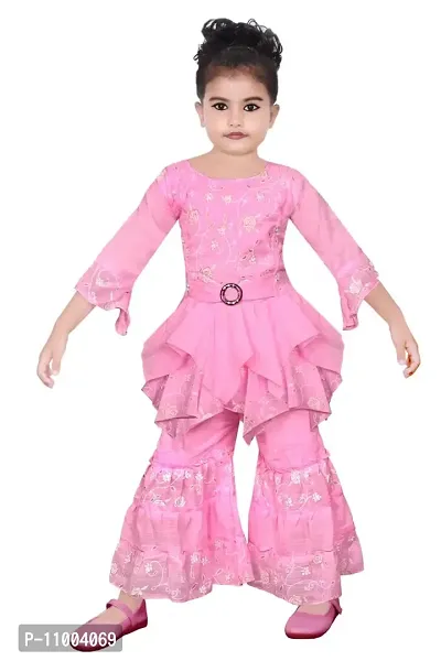 S.M MUNIF DRESSES Trendy Dress For Baby/Kids Girls Printed Sharara Set | Includes Top and Sharara | 100% Cotton | Ethnic Girls Wear for all Occasions Sharara Set for Kids (7-8 Years, Pink)-thumb0