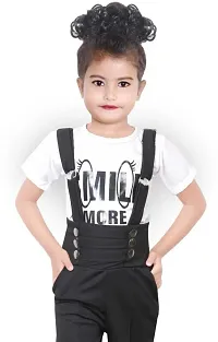 S.M MUNIF DRESSES Trendy Dungaree for Girls Striped Printed Cotton Blend | Western and Traditional Jumpsuit for Girls Kids Dresses | Designer Striped Jumpsuit with Top (5-6 Years, Black)-thumb2