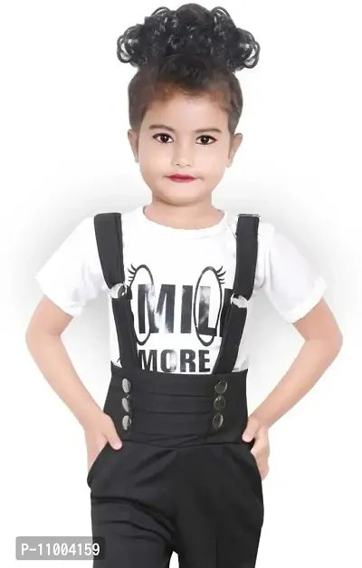 S.M MUNIF DRESSES Trendy Dungaree for Girls Striped Printed Cotton Blend | Western and Traditional Jumpsuit for Girls Kids Dresses | Designer Striped Jumpsuit with Top (5-6 Years, Black)-thumb3