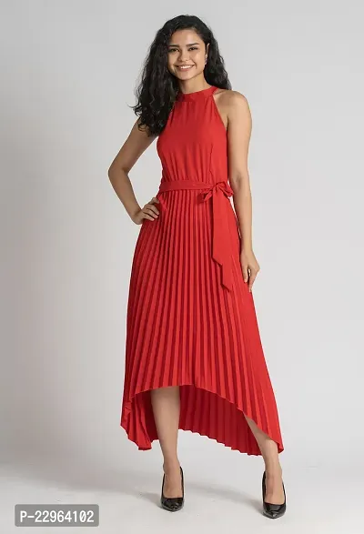 Stylish Polyester Red Solid Dress For Women-thumb0