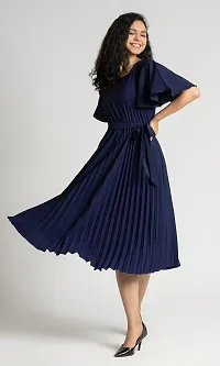 Stylish Polyester Navy Blue Solid Dress For Women-thumb3