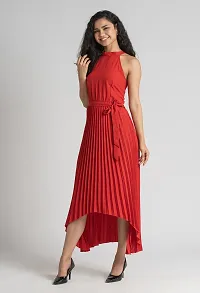 Stylish Polyester Red Solid Dress For Women-thumb4