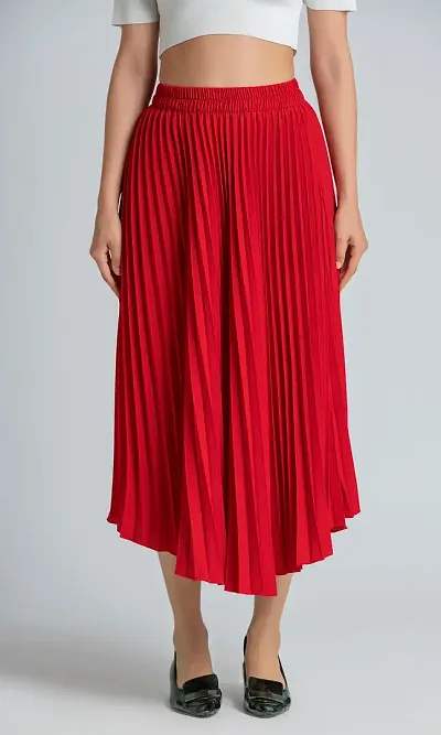 Fancy Solid Pleated Skirt for Women