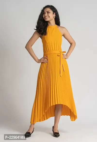 Stylish Polyester Yellow Solid Dress For Women-thumb4