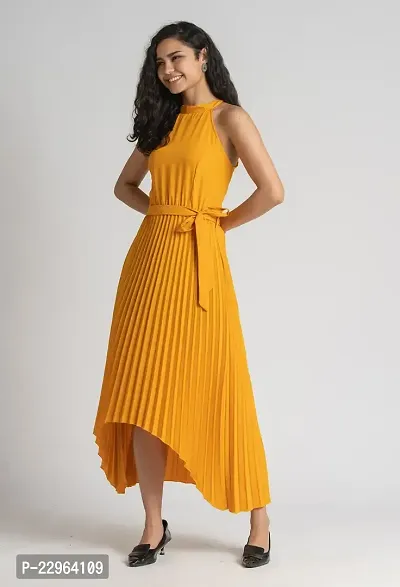 Stylish Polyester Yellow Solid Dress For Women-thumb5