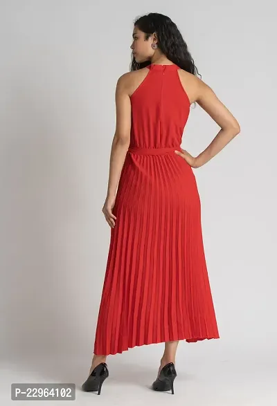 Stylish Polyester Red Solid Dress For Women-thumb2