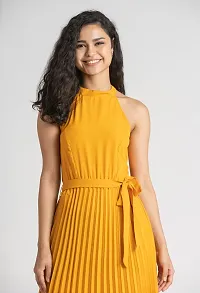 Stylish Polyester Yellow Solid Dress For Women-thumb2