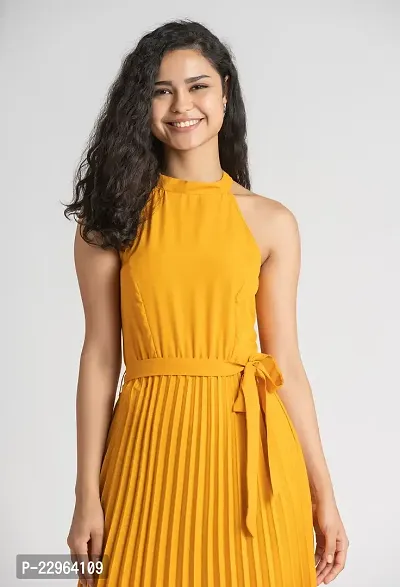 Stylish Polyester Yellow Solid Dress For Women-thumb3