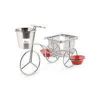 Designer Mini Silver Serving Cycle Basket With 2 Dip Bowls-thumb1